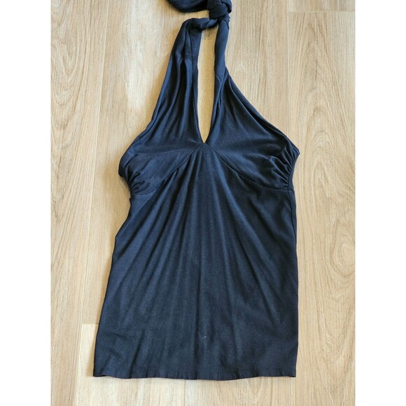 ALK Women's M Moda International Black Tie Neck Open Back Halter Top Tank Blouse - Picture 2 of 5